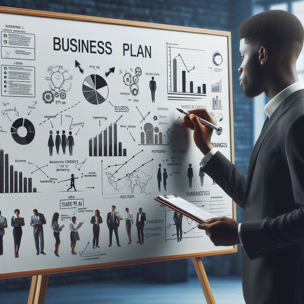 A man drawing a business plan