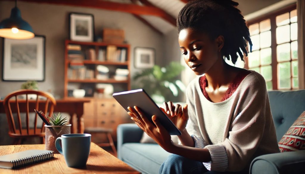 A woman using a tablet