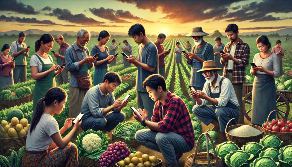 Farmers using mobile phones